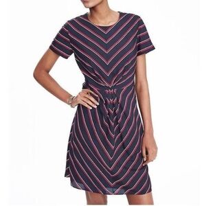 Banana Republic Navy Red White Striped Short Sleeve Pleat Dress Size 6
